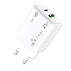 Φορτιστής Πρίζας MediaRange 25W 2-Port 1x USB-A/1x USB-C GaN, White