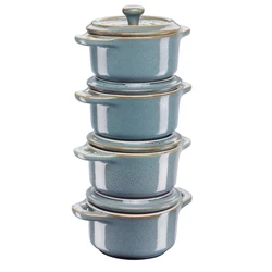 Σετ Μαγειρικά Σκεύη Zwilling Staub Mini Cocotte Round 4 pcs. - 200 ml 40508-160-0 Antique Turquoise