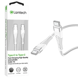 Καλώδιo USB Lamtech HQ UNBREAKABLE Type-C to Type-C WHITE 1M