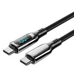 Καλώδιο Vention Cotton Braided USB 2.0 C Male to C Male 5A with LED Display 1.2M Black Zinc Alloy Type