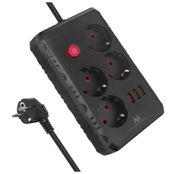 Πολύπριζο Maclean 4-socket cable + 3xUSB, 110-240V AC 50/60Hz, 2.1A max 2500W, 1.5m, Black, MCE392 B