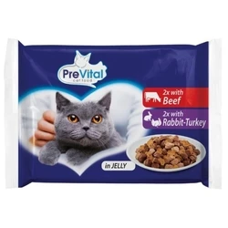 Υγρή Τροφή Γάτας Prevital Beef and rabbit with turkey in jelly – wet cat food – 4 x 100g