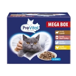 Υγρή Τροφή Γάτας Prevital Cat Food Megabox with Lamb, Beef, Rabbit, and Chicken in Gravy 24 x 100g
