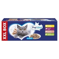 Υγρή Τροφή Γάτας Prevital XXL BOX Flavor Mix with Chicken, Veal, Salmon, and Liver in Gravy 48 x 100g