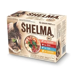 Υγρή Τροφή Γάτας Shelma with salmon, cod, chicken and beef in sauce 12x85g