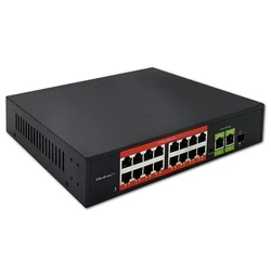 Qoltec Διακόπτης Δικτύου Fast Ethernet PoE 16x RJ45 10/100 Mbps + 2x RJ45 Uplink 1000 Mbps + 1x SFP 1000 Mbps (Μοντέλο 52291)