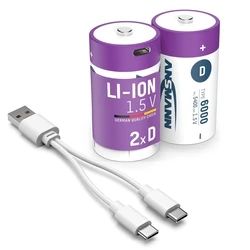 ANSMANN Επαναφορτιζόμενη Μπαταρία D Li‑Ion 6000 mAh (2τεμ.) με USB‑C καλώδιο