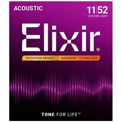 Elixir Strings 16027 Nanoweb Phosphor Bronze Custom Light NW (.011 - .052) - Σετ χορδών ακουστικής κιθάρας