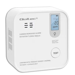 Qoltec 52577 Wireless Carbon Monoxide (CO) Detector with LCD – 10-year Sensor, CR123A Battery Included
