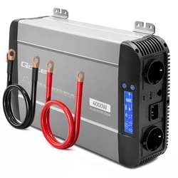 Qoltec μετατροπέας τάσης Pure Sine Wave | 12V σε 230V | 2000W συνεχές / 4000W κορύφωση | UPS BYPASS | LCD | USB | USB-C | Συμβατό με LiFePO4/GEL/AGM