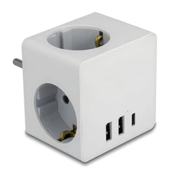 Ταφ Delock 11496, 3x schuko, USB-C & 2x USB, 16A, λευκός