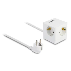 Πολύπριζο Delock 11497, 3x schuko, USB-C & 2x USB, 16A, 1.5m, λευκό