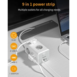 Πολύπριζο Tessan 9 IN 1 CUBOID Power STRIP 6xSCHUKO, 2xUSB, 1xTYPE-C, 2M