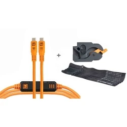 Tether Tools LeverLock & Cable Kit — Optima 10G USB-C (Straight to Right-Angle), 4.6 m, Orange