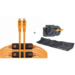 Tether Tools LeverLock & Cable Kit, Optima 10G, Straight-to-Right-Angle, Hi-Visibility Orange, 9.2 m