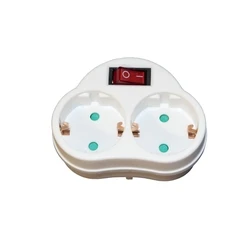 2-Socket Schuko Adapter with ON/OFF Switch White KF-ZB-01/02K TELCO