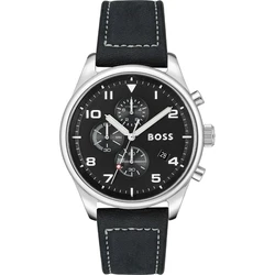 Ανδρικό Ρολόι Boss 1513987 (44mm) Δερμάτινο Λουράκι Μαύρο