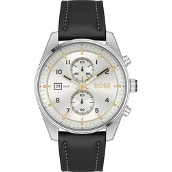 Ανδρικό Ρολόι Boss 1514147 (44mm) Δερμάτινο Λουράκι Μαύρο