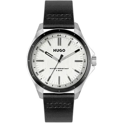 Ανδρικό Ρολόι Hugo 1530325 (42mm) Δερμάτινο Λουράκι Μαύρο