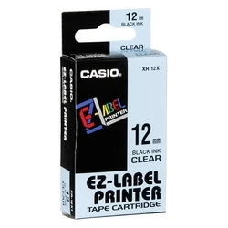 Casio Label Tape XR-12 X — 12 mm x 8 m — Transparent (Black Print)