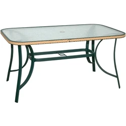 Velco Aluminum Garden Table Green with Glass Top & Handle L120xW70xH71cm
