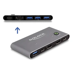 KVM Switch Delock Hdmi 18647 Με 4x Θύρες Usb 5gbps, 8k/30hz, Γκρι