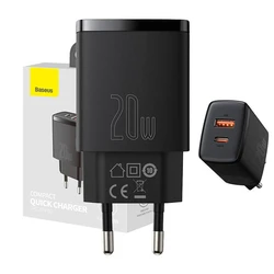 Φορτιστής Πρίζας Baseus Compact Quick USB, USB-C 20W (Μαύρο)