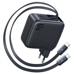 Baseus 67W USB-C Wall Charger with Built-in Retractable USB-C Cable EnerCore CJ21 - Black