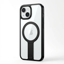 Θήκη Κινητού GUAN 10H Hartglas with Kickstand for iPhone 16, Transparent/Black, GA-MAGCS-IP24-BLS61BLK