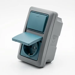 Πρίζα Ρεύματος Busch-Jaeger Ocean - Combination with Rocker Switch - (AP) *Gray/Blue-green*