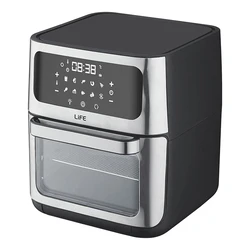 Air Fryer Life 12L, με ψηφιακή οθόνη LED, γυάλινη πόρτα και φωτιζόμενο κάδο, 1800W.