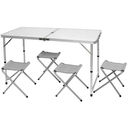 Velco Aluminum Folding Table Set (Suitcase) with Four Metal Stools  Polyester 600D