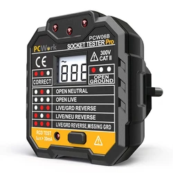 Όργανο Ελέγχου Ορθής Καλωδίωσης Πρίζας PCWork PCW06B Με Ψηφιακή Οθόνη.