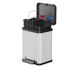 Hailo Öko duo Plus M Stainless Steel - 18 L (2×9 L) Dual-Compartment Pedal Bin