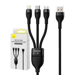 Καλώδιo USB 3in1 Baseus Flash Series, USB-C + micro USB + Lightning, 100W, 1.2m (black)