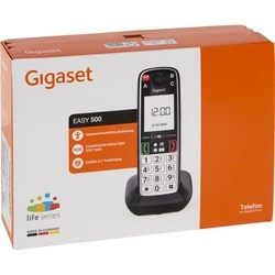 Gigaset Easy 500 Μαύρο Ασύρματο Τηλέφωνο DECT για Ηλικιωμένους 5.8 cm / 2.2" Έγχρωμη Οθόνη, Κουμπί SOS, Οπτική Σήμανση Κλήσης, Βιβλίο Επαφών