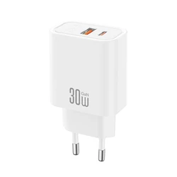 Φορτιστής GaN XO CE42 30W (1x USB-C + 1x USB-A) Λευκό