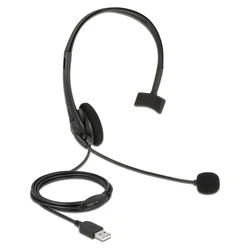 Multimedia Headsets Delock με μικρόφωνο 27177, mono, USB, volume control, μαύρα