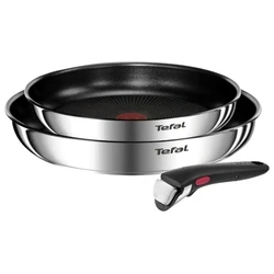 Tefal Ingenio Emotion L897S374 — 3-piece pan set (24 cm & 28 cm frying pans + removable handle), Silver / Stainless steel