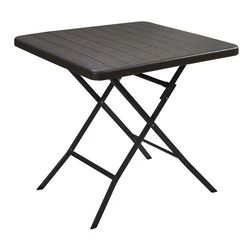 Foldable Metal Catering Table, Square, Wood-Effect Top, 78 x 78 x 74 cm