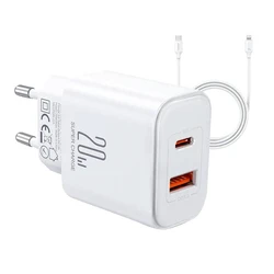 Φορτιστής Πρίζας Joyroom JR-TCF05 Flash, 20W + C to L Cable 1m (White)