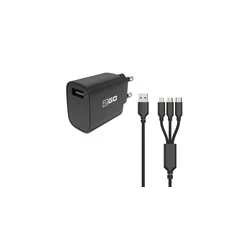 2GO Φορτιστής 15W με καλώδιο 1xUSB-A 1xMicroUSB 1xLightning μαύρο
