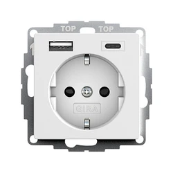 GIRA 245927 SCHUKO πρίζα με ενσωματωμένη 2πλή USB τροφοδοσία (Type A + Type C) System 55, Reinweiß matt