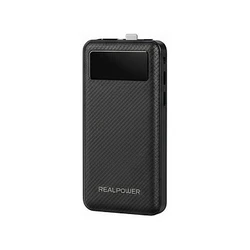 Realpower PB-10000 Plus, Powerbank 10.000 mAh, 20W, 2x USB-A, 1x USB-C, Μαύρο