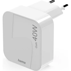 Hama φορτιστής τοίχου 40W GaN 2x USB-C λευκός, αναδιπλούμενος (201955)
