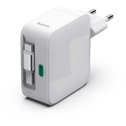 Hama GaN 65W PD/QC με τυλιγόμενο καλώδιο, 2x USB-C, λευκό