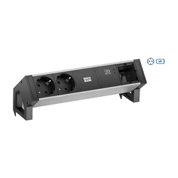 Bachmann DESK 2 ALU ΜΑΥΡΟ, 2x ρευματοδότες με γείωση, 1x USB‑C φορτιστής 60W, καλώδιο GST18 0,2 m