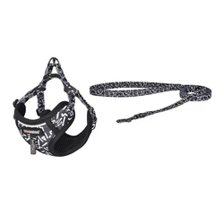 Σαμαράκι Dogness walking set leash 1,5m+harness for dog (Black and white)