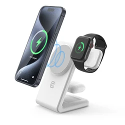 Crong MagSpot Pivot Stand MagSafe 3-in-1 Wireless Charger (white)