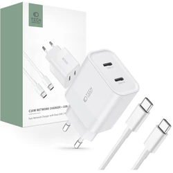 Tech-Protect C20W Network Charger 2xUSB-C, PD, 20W + USB-C / USB-C cable 100cm White